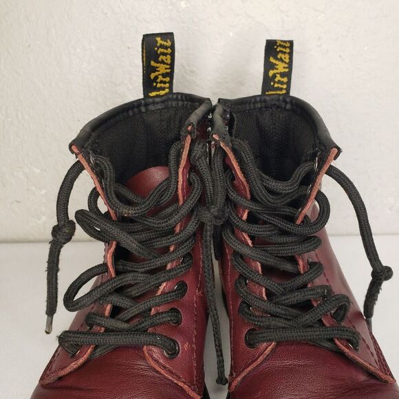 Dr Doc Martens Burgandy Leather Combat Boots Youth Kids Girls Size 12 US 1460J - Picture 3 of 16